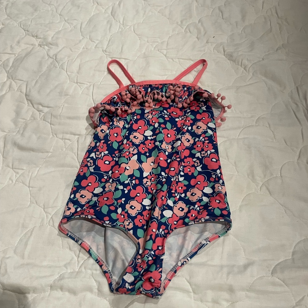 Floral One-Piece Swimsuit with Pink Accents